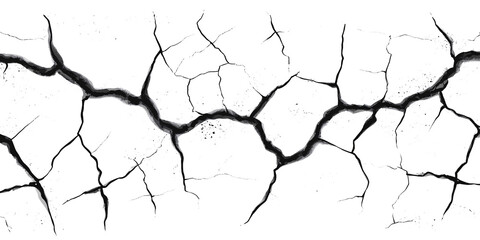 Cracked white background wall crack texture distressed cracked surface grunge wall cracked pattern  on white and transparent background.