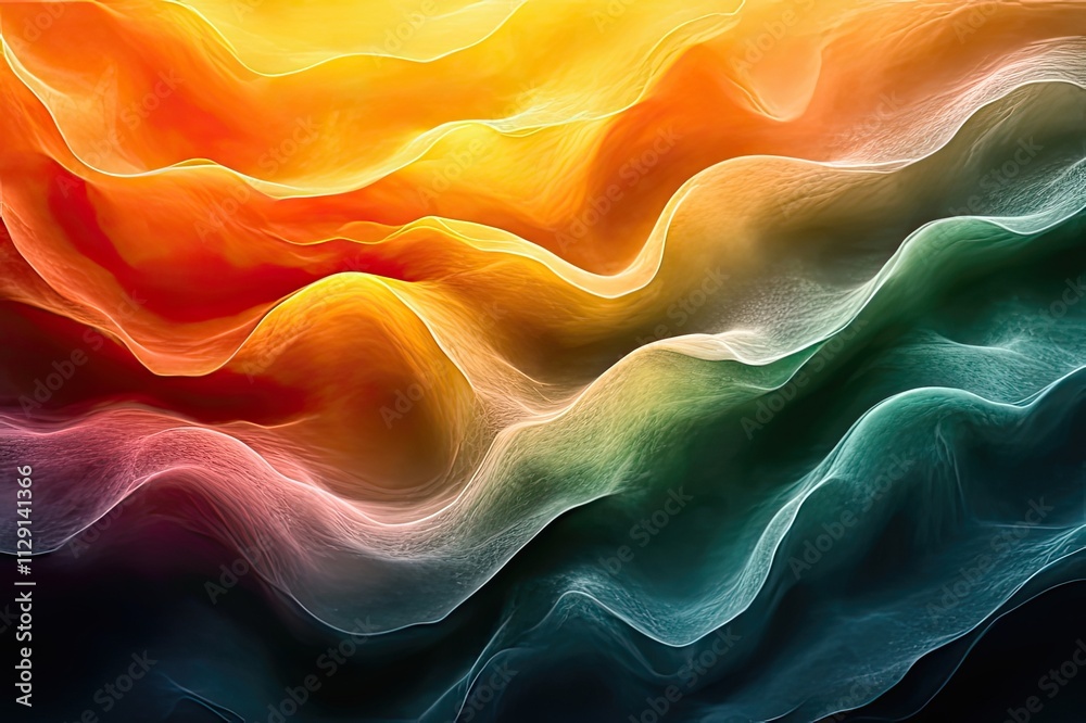 Poster waves of vibrant colors flow together in harmonious patterns, creating an enchanting visual symphony