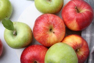 Fresh ripe apples on table, top view