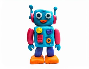 Robot molded from plasticine modeling clay isolated on white background