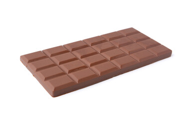 Delicious milk chocolate bar isolated on white