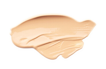 Skin foundation isolated on white, top view. Sample of cosmetic product