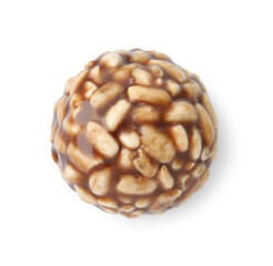 One chocolate puffed rice ball isolated on white, top view