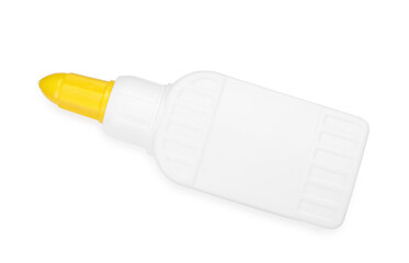 Bottle of glue isolated on white, top view