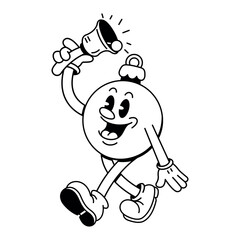 Vector Retro Cartoon Ball Christmas Character Groovy Illustration Isolated