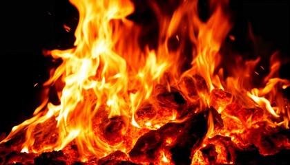Fototapeta premium Burning Flames and Glowing Embers of a Hot Fire