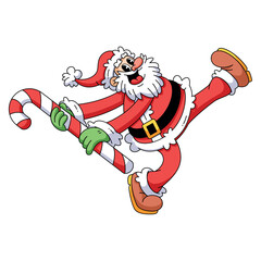 Vector Retro Cartoon Santa Claus Candy Cane Character Groovy Illustration Isolated