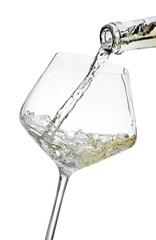 Pouring wine into glass isolated on white