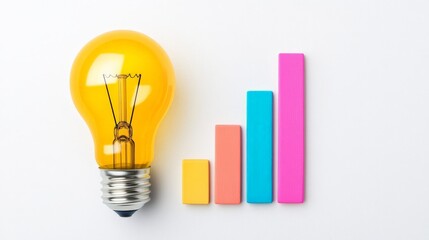 Illuminating Growth: A vibrant yellow lightbulb symbolizes innovation and progress alongside a colorful bar graph, illustrating growth and the power of ideas.