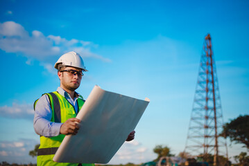 Architect is thinking and planning the construction of an office building.