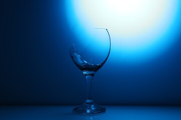 Broken wine glass against dark blue gradient background