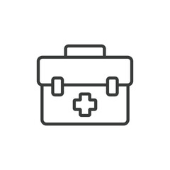 Charity medical bag, icon in line design. Charity, medical, bag, aid, donation, health, support on white background vector. Charity medical bag editable stroke icon