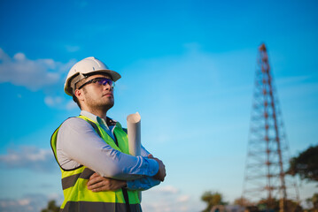 Architect is thinking and planning the construction of an office building.