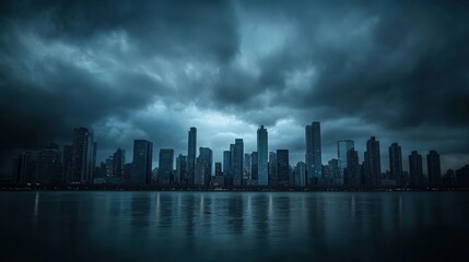 dark skyline with dramatic clouds over water