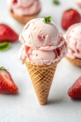 Delicious strawberry ice cream in a cone (5)