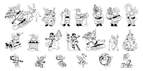 Vector Merry Christmas Happy New Year Cartoon sticker Set Illustration Isolated