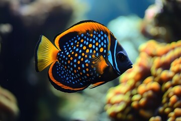 Obraz premium Marine fish swimming near coral reef in aquarium