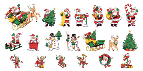 Vector Merry Christmas Happy New Year Cartoon sticker Set Illustration Isolated