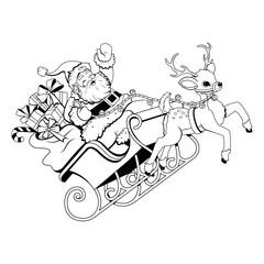 Vector Santa Claus Sleigh Reindeer Cartoon Illustration Isolated