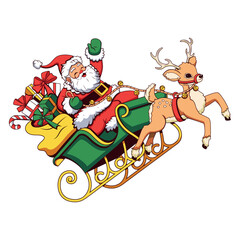 Vector Santa Claus Sleigh Reindeer Cartoon Illustration Isolated