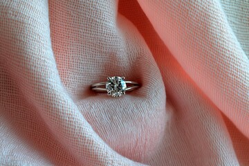 Obraz premium Solitaire diamond ring on pink fabric. (4)