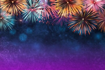 Vibrant fireworks illuminating night sky with purple and blue gradient, perfect for celebrations and festive events