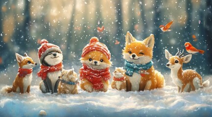Winter Wonderland: Adorable Animals in Snowy Forest
