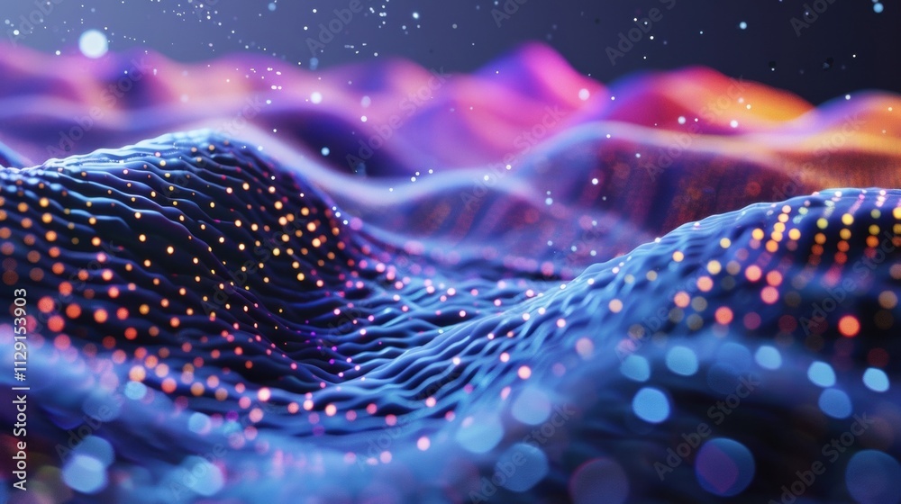 Poster flowing abstract waves of vibrant colors create a captivating visualization of big data and informat