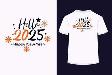 Hello 2025 Happy New Year Typography Design.eps