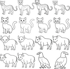 Fototapeta premium Illustration Of Tiger Cat Bull And Eagle Line Art Vector Illustration