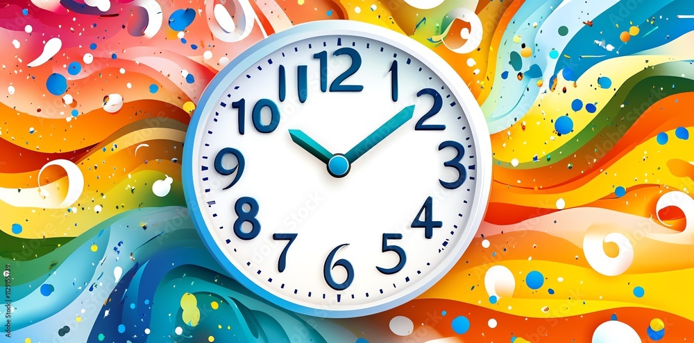 Aufkleber A colorful clock design featuring vibrant swirls and playful elements.