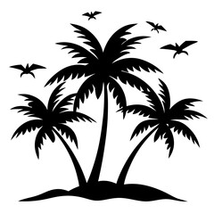 Obraz premium Silhouette of palm trees with birds flying silhouette illustration