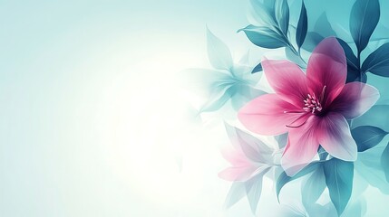 Obraz premium Delicate Pink Flowers with Teal Leaves Artistic Design