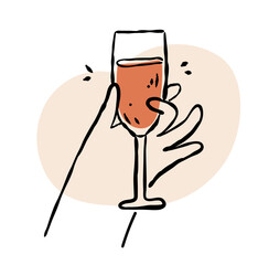 Hand holding party drink icon isolated. Cocktail glass raised. Hand drawn doodle outline vector