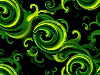 Fototapeta premium An abstract pattern featuring swirling waves and vortex-like shapes in vibrant shades of green and yellow. 