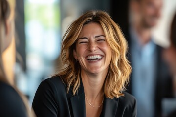 happy woman smiling in a professional setting