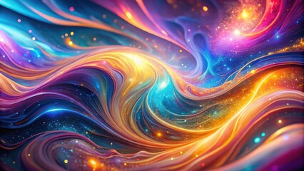 Abstract swirling cosmic dance of light and color, shimmering with a tapestry of stars and vibrant hues