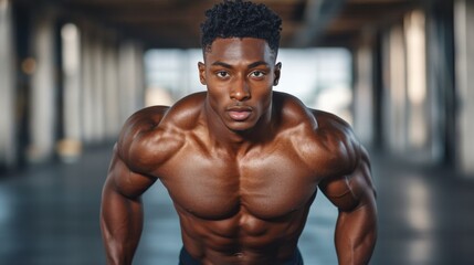 Fototapeta premium muscular man posing in a gym environment