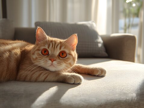 red scottish fold cat with orange eyes - Powered by Adobe