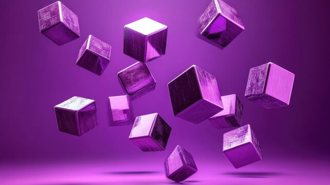 Fototapeta Purple Cubes Abstract 3D Render: A Digital Art Exploration of Geometric Shapes and Vibrant Hues