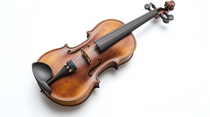 Fototapeta premium Violin isolated, a musical string instrument, brown wooden object, played in a classic music concert or classical orchestra, with a beautiful sound and melody.