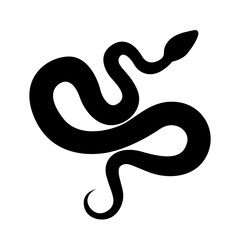 Isolated black silhouette of snake on white background. Black flat cartoon snake