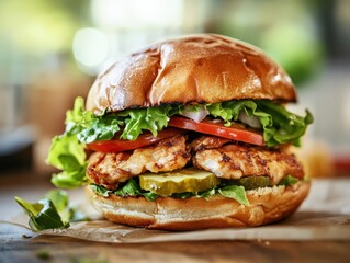 delicious grilled chicken sandwich with fresh vegetables
