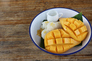 Mango sticky rice is a traditional Southeast Asian and South Asian dessert made with glutinous rice, fresh mango and coconut milk