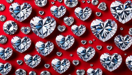 Diamonds in the form of hearts on a red background