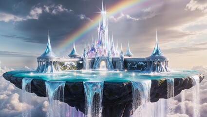 Fairytale ice castle floating in the clouds