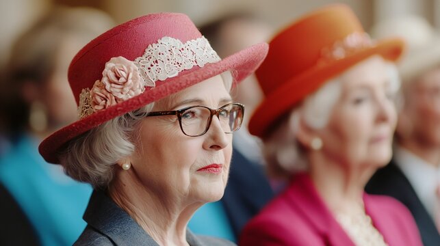 Elegant Senior Women in Hats at Formal Event