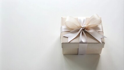 Obraz premium A simple beige gift box tied with a soft, elegant satin ribbon, ready to be given and celebrated