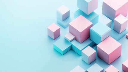 Fototapeta premium Pastel Cubes Abstract 3D Render: A Playful Composition of Pink and Blue Geometric Shapes