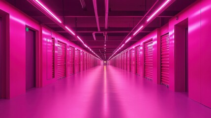 Fototapeta premium vibrant pink hallway with storage units